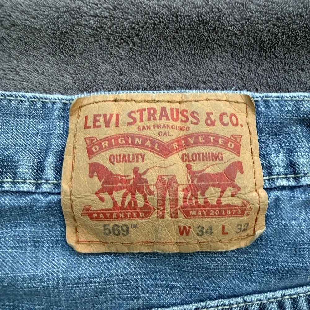Levis Men 569 Jeans Loose Straight 34X32 Medium Wash Blue Denim Pants